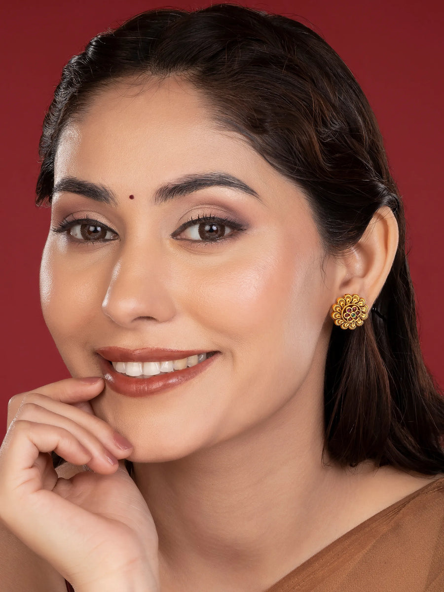 Floral Faux Ruby Stud Earrings