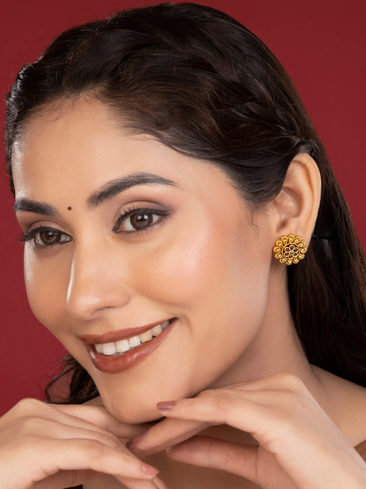 Floral Faux Ruby Stud Earrings