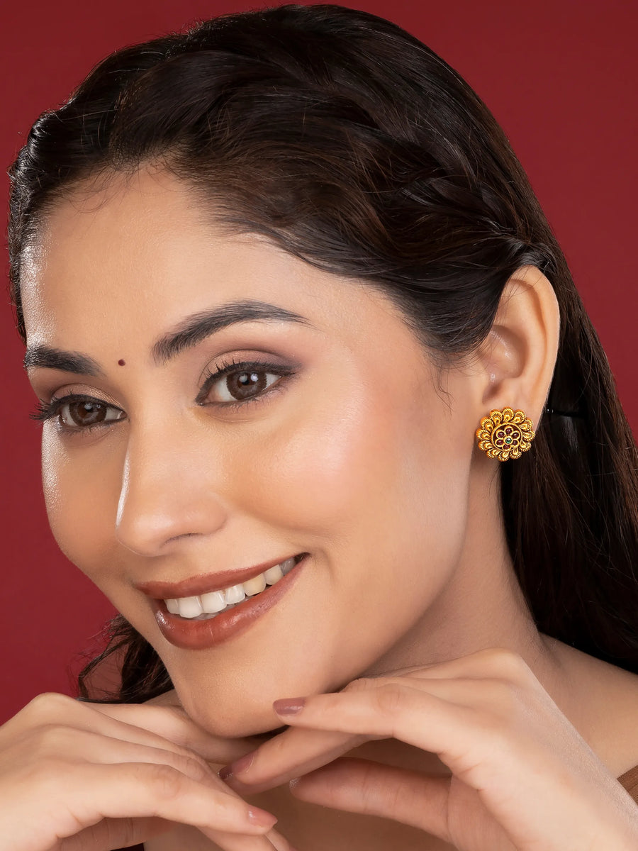 Floral Faux Ruby Stud Earrings