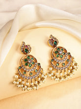 Floral Crescent Pearl Dangle Earrings - Green