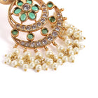 Floral Crescent Pearl Dangle Earrings - Green