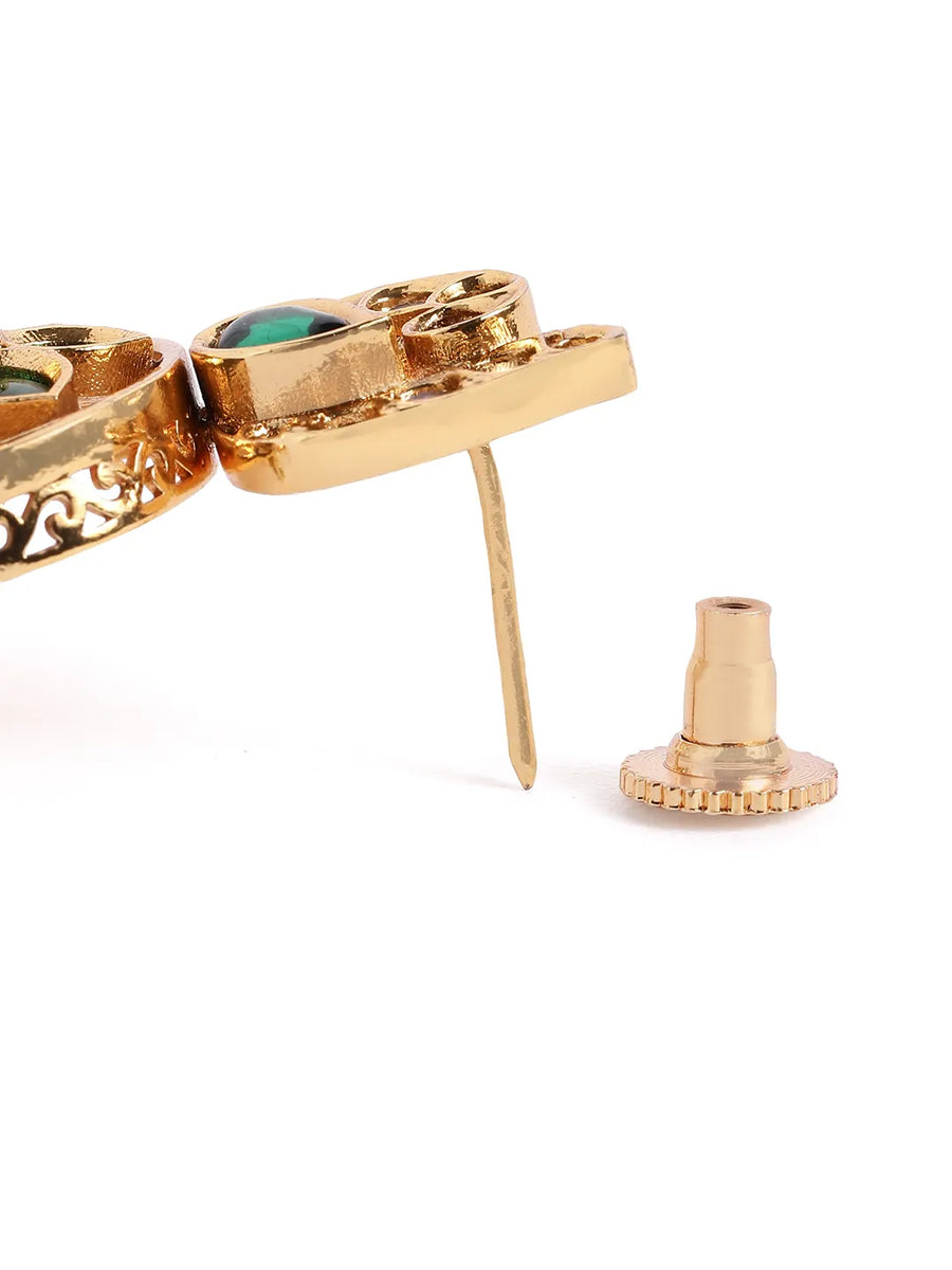 Floral Crescent Pearl Dangle Earrings - Green