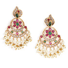 Floral Crescent Pearl Dangle Earrings - Rani Pink Green
