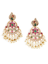 Floral Crescent Pearl Dangle Earrings - Rani Pink Green