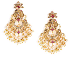 CZ Pearl Peacock Motif Dangler Earrings
