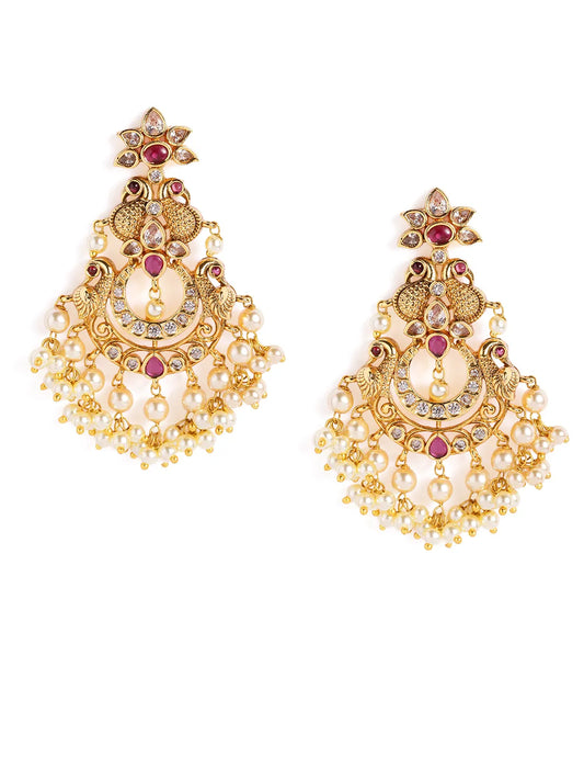 CZ Pearl Peacock Motif Dangler Earrings