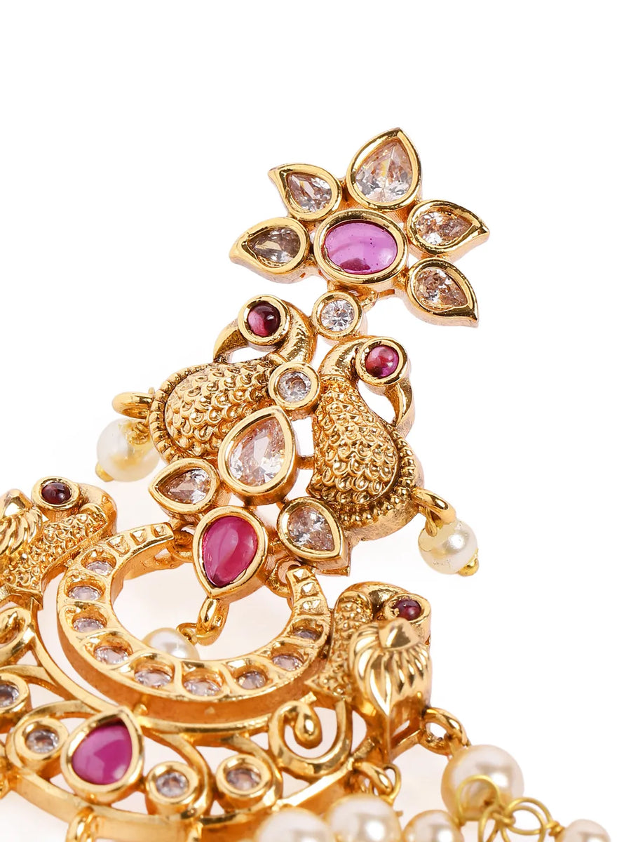 CZ Pearl Peacock Motif Dangler Earrings