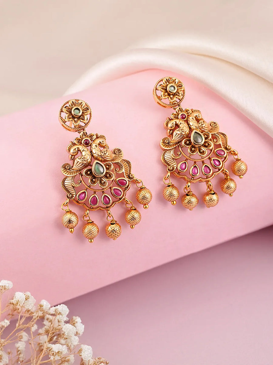 Temple Inspired Peacock Motif Earrings