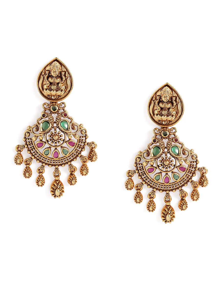 Divine Laxmi Temple Inspired Earrings - Rani Pink Green