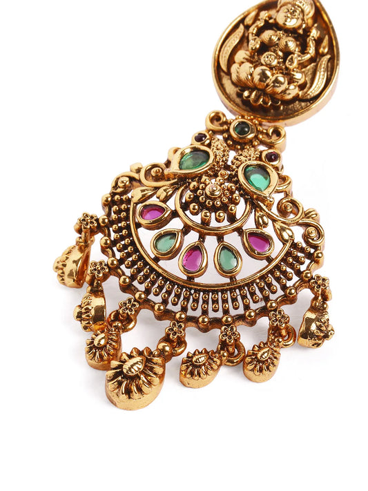 Divine Laxmi Temple Inspired Earrings - Rani Pink Green