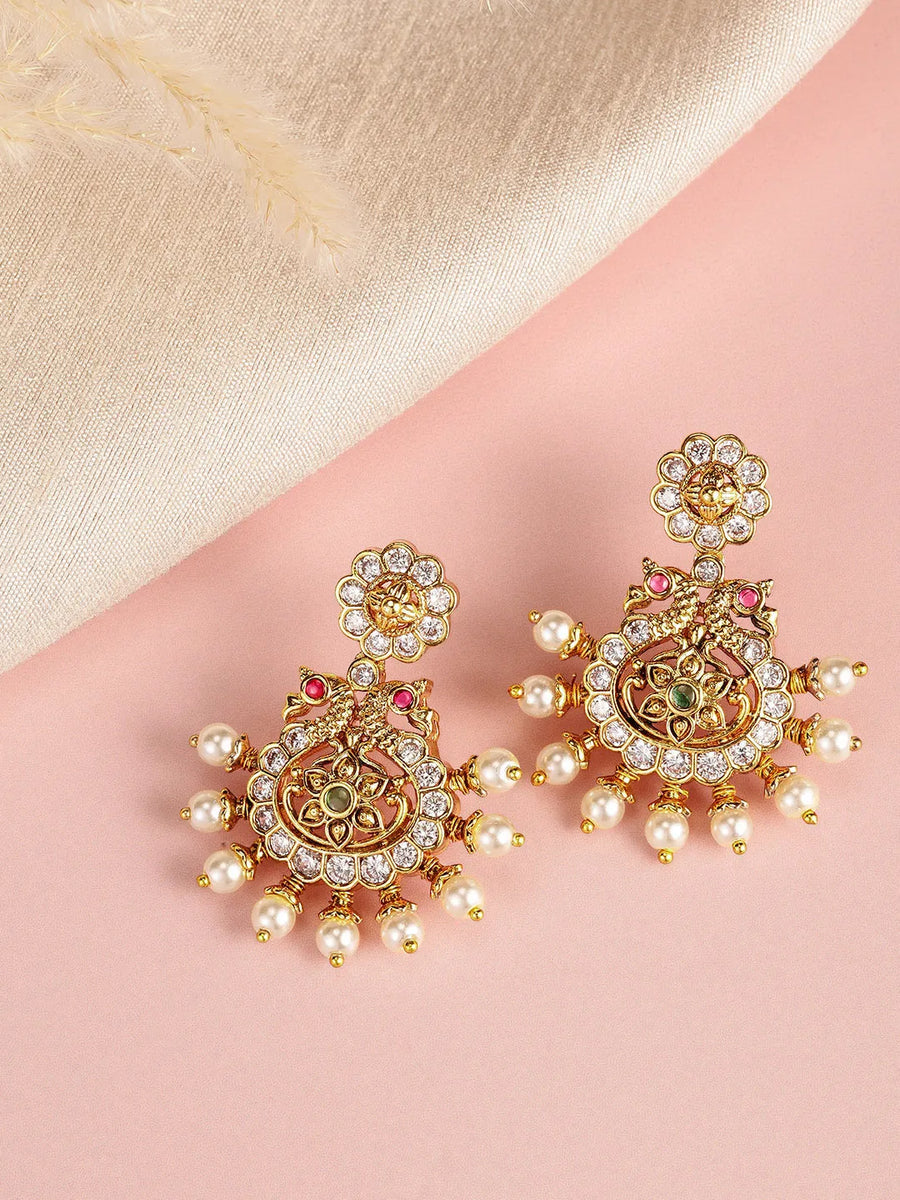 Twin Peacock Pearl Drop Chandbali Pair
