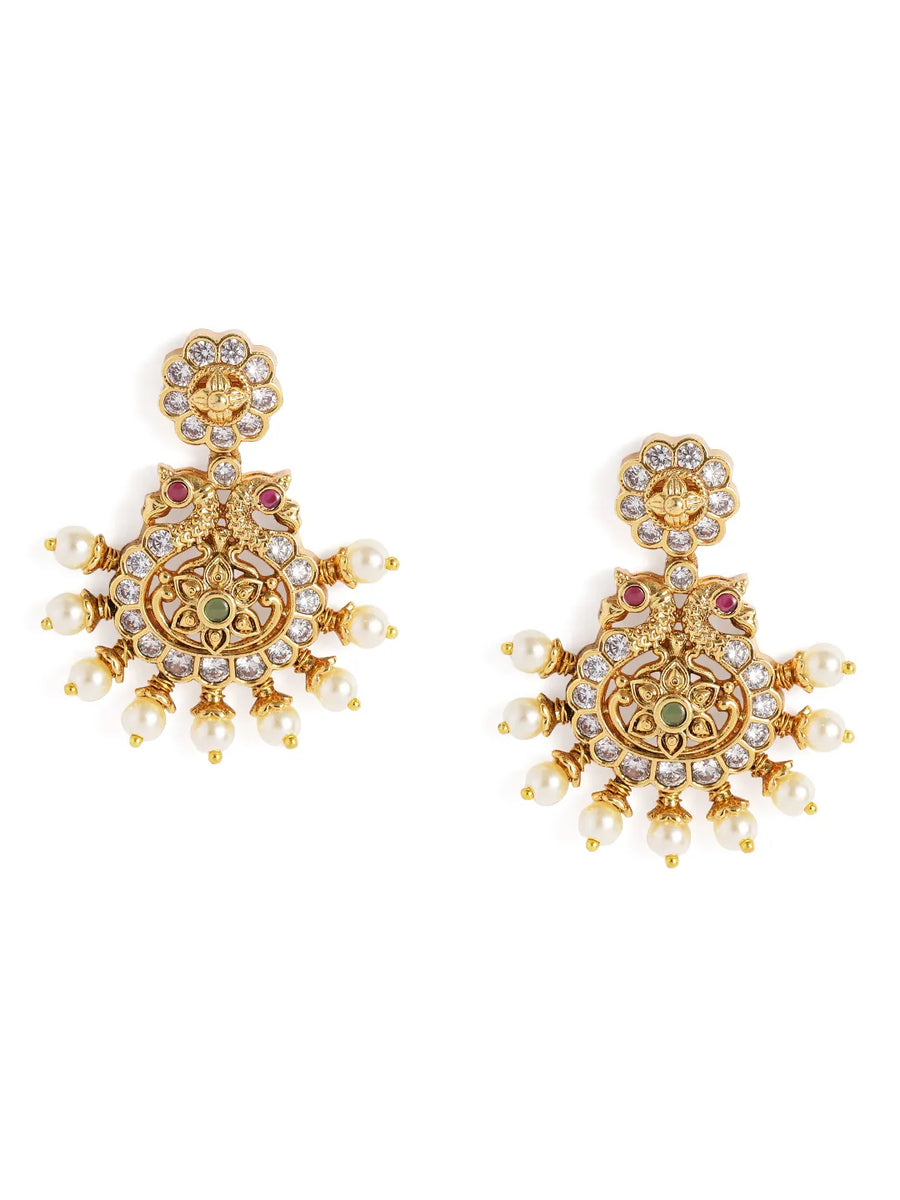 Twin Peacock Pearl Drop Chandbali Pair