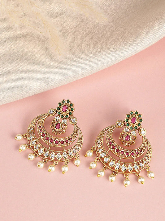 Royal  CZ Pearl Chandbali Earrings