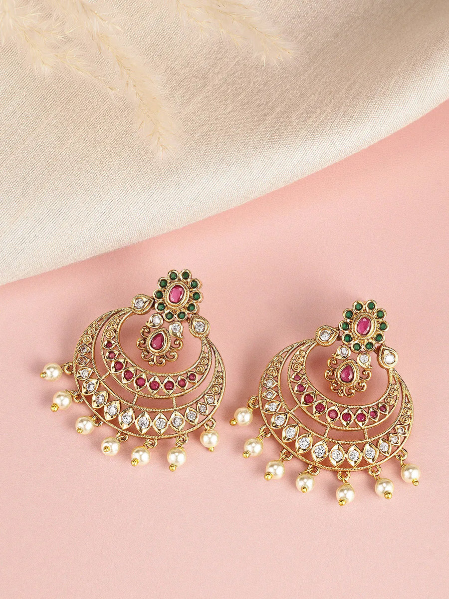 Royal  CZ Pearl Chandbali Earrings