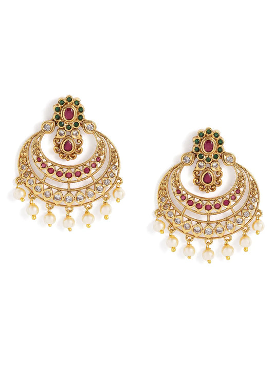 Royal  CZ Pearl Chandbali Earrings