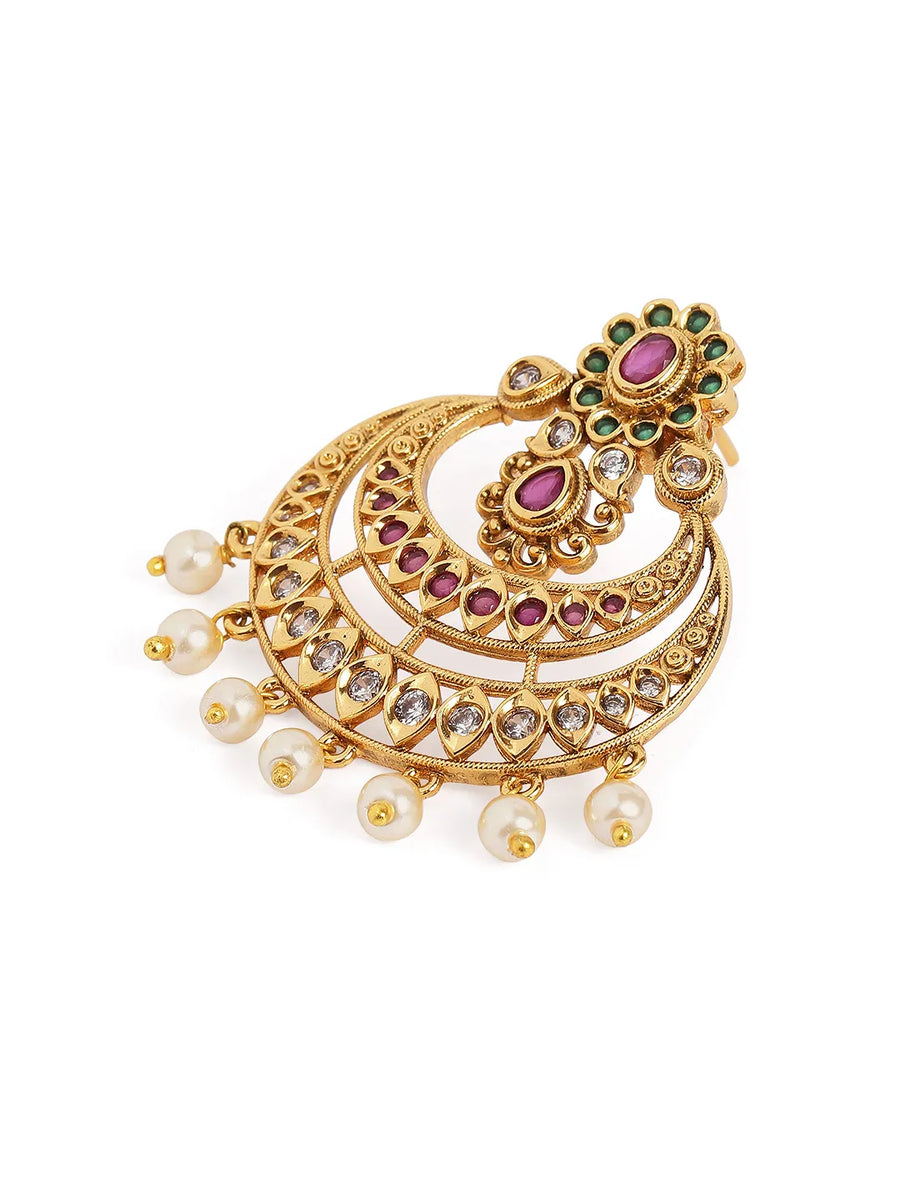 Royal  CZ Pearl Chandbali Earrings