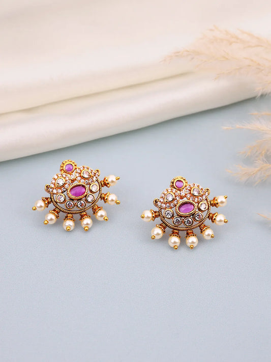 Traditional Faux Ruby & CZ Stud Earrings