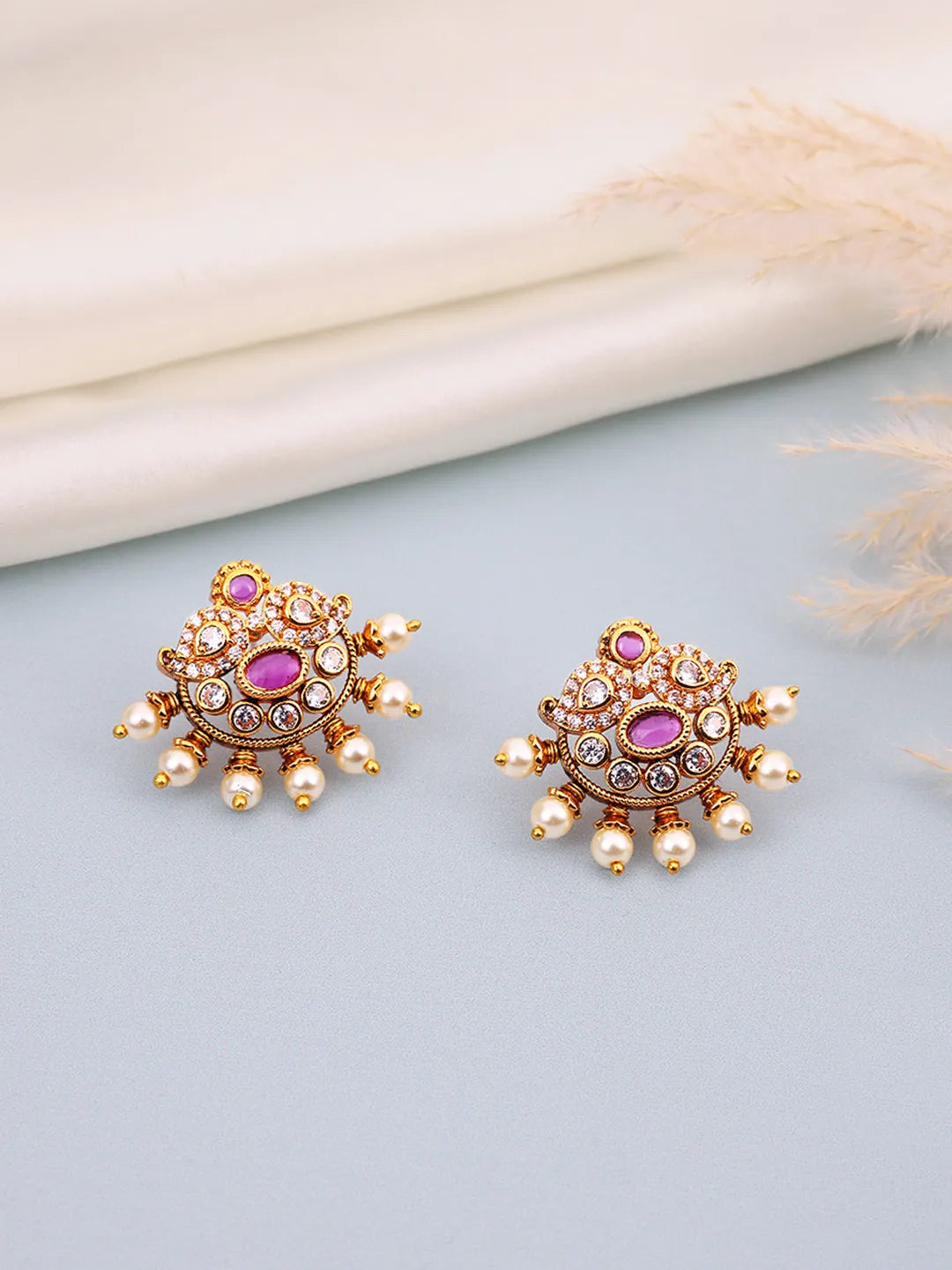 Traditional Faux Ruby & CZ Stud Earrings