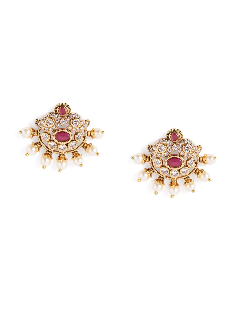 Traditional Faux Ruby & CZ Stud Earrings
