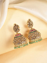 Peacock Carved Temple Jhumka Earrings
