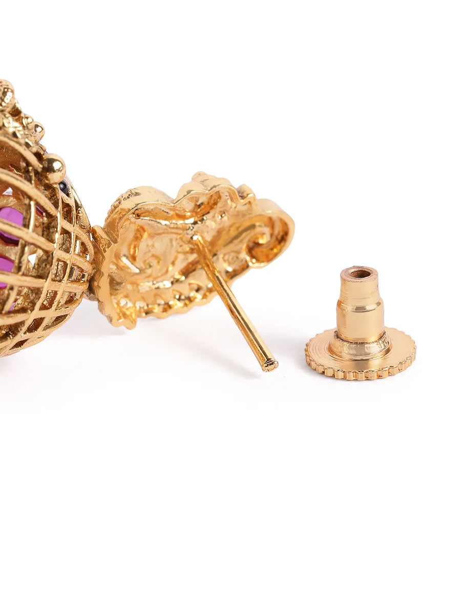 Peacock Carved Temple Jhumka Earrings