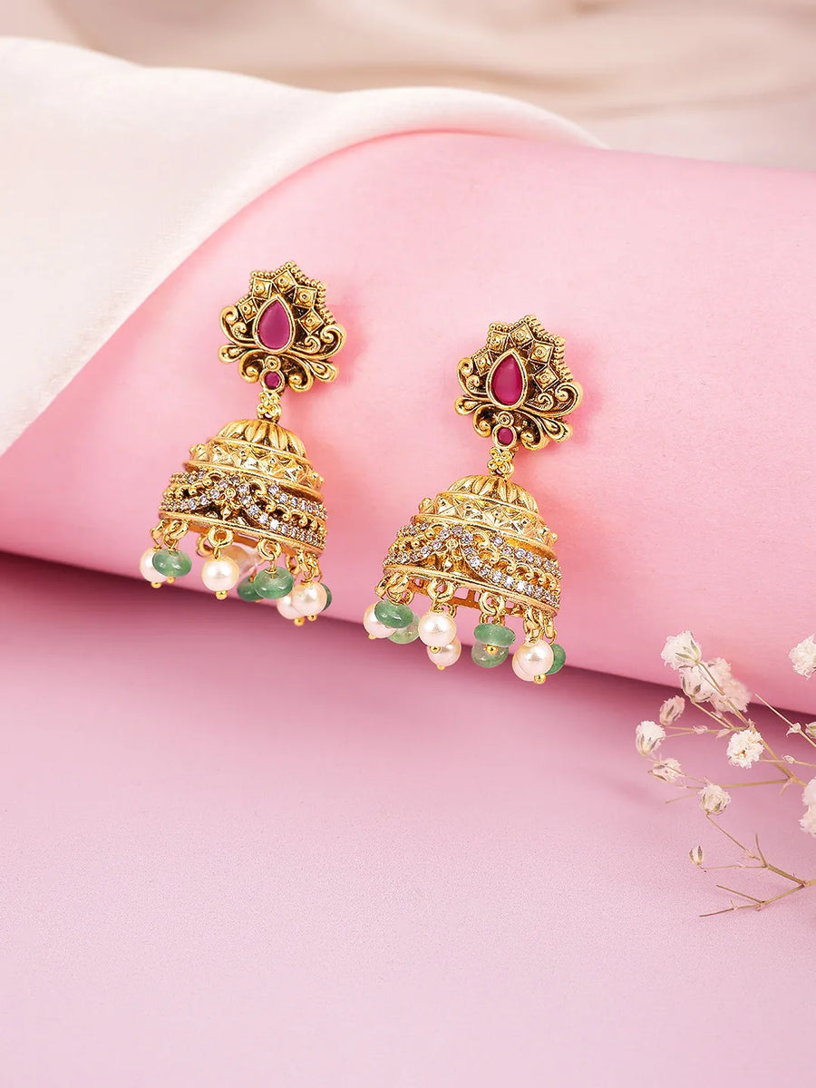 Traditional Ruby and Pearl Drop Earring