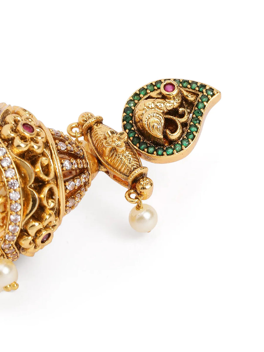 Peacock Motif Temple Pearl Jhumka