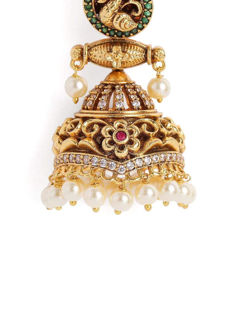 Peacock Motif Temple Pearl Jhumka