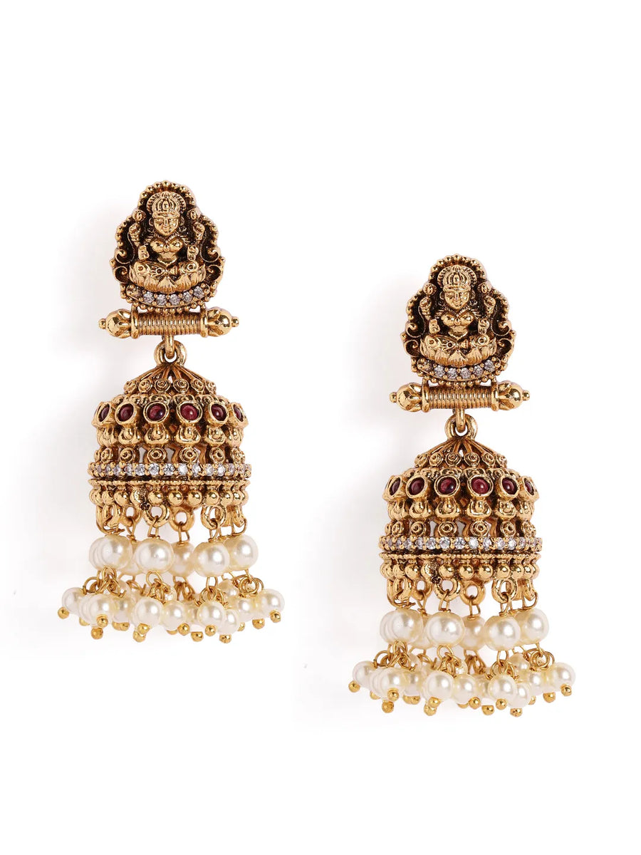 Lakshmi Motif Temple Pearl Jhumka