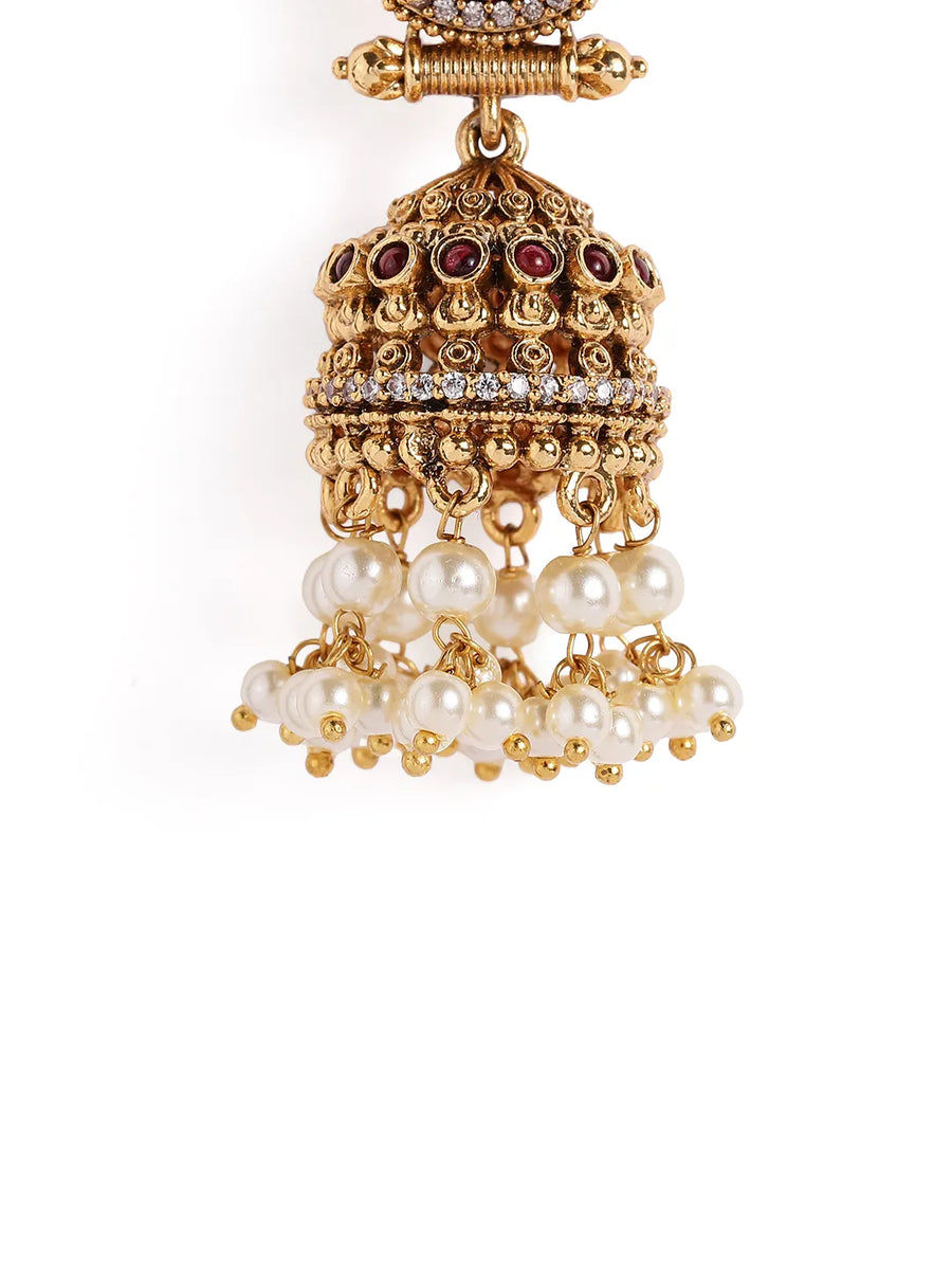 Lakshmi Motif Temple Pearl Jhumka