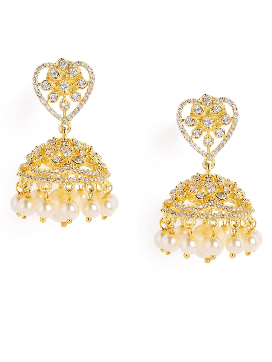 CZ Dome Shaped Pearl Jhumkas Earrings