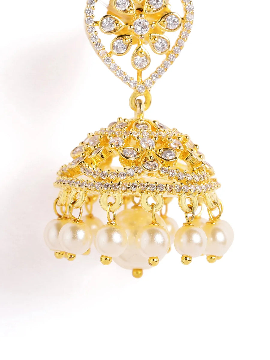 CZ Dome Shaped Pearl Jhumkas Earrings