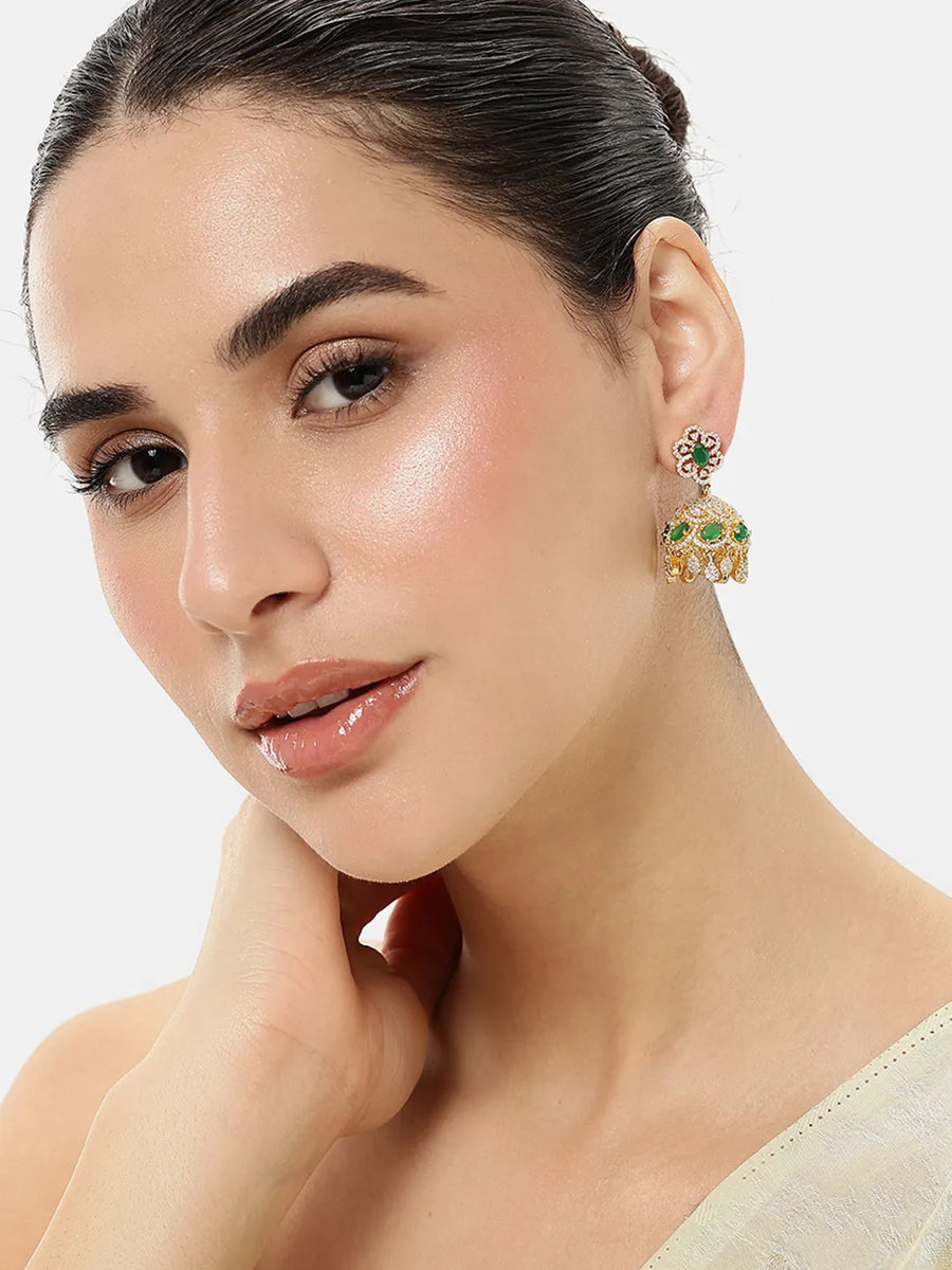 Kundan Style Emerald Crown Jhumka
