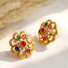 Navratna-Inspired Multicolour Stud Gold Plated Earrings