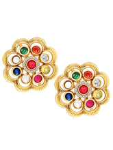 Navratna-Inspired Multicolour Stud Gold Plated Earrings
