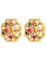 Navratna-Inspired Multicolour Stud Gold Plated Earrings