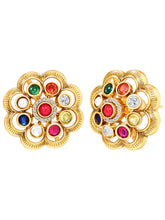 Navratna-Inspired Multicolour Stud Gold Plated Earrings