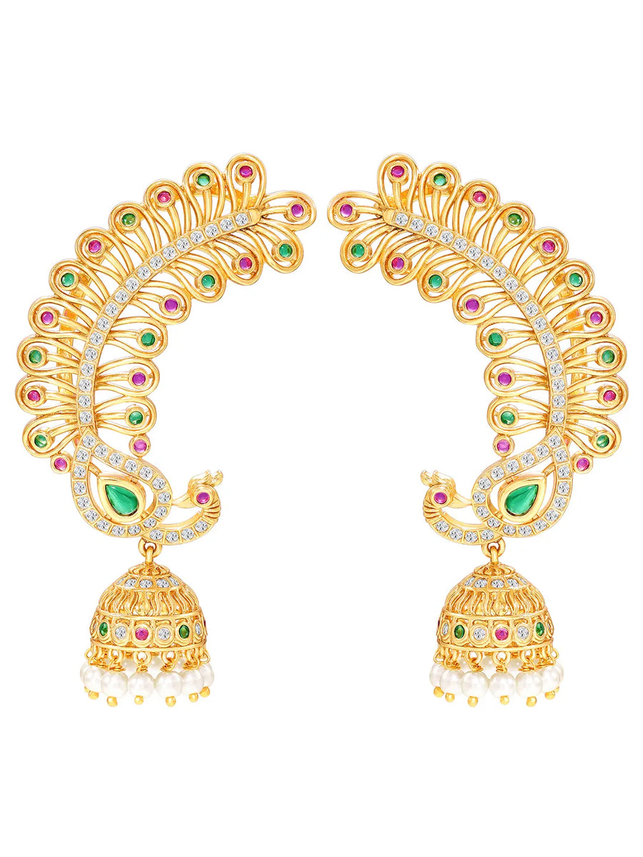 Regal Peacock Jhumki Gold Plated Earrings