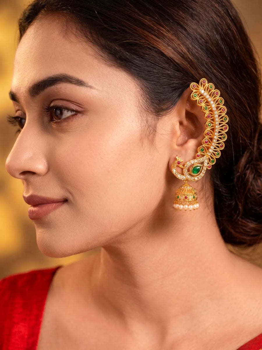 Regal Peacock Jhumki Gold Plated Earrings