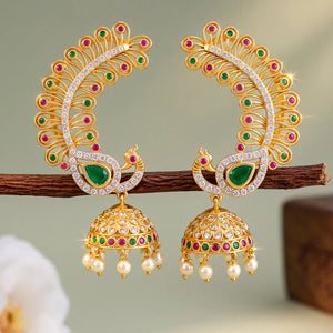 Regal Peacock Jhumki Gold Plated Earrings