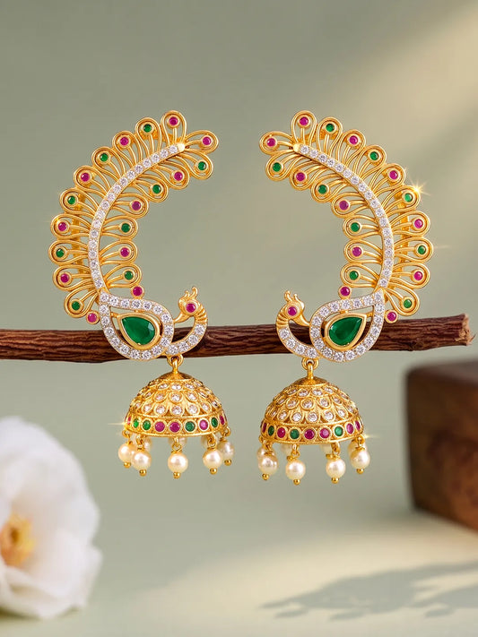 Regal Peacock Jhumki Gold Plated Earrings