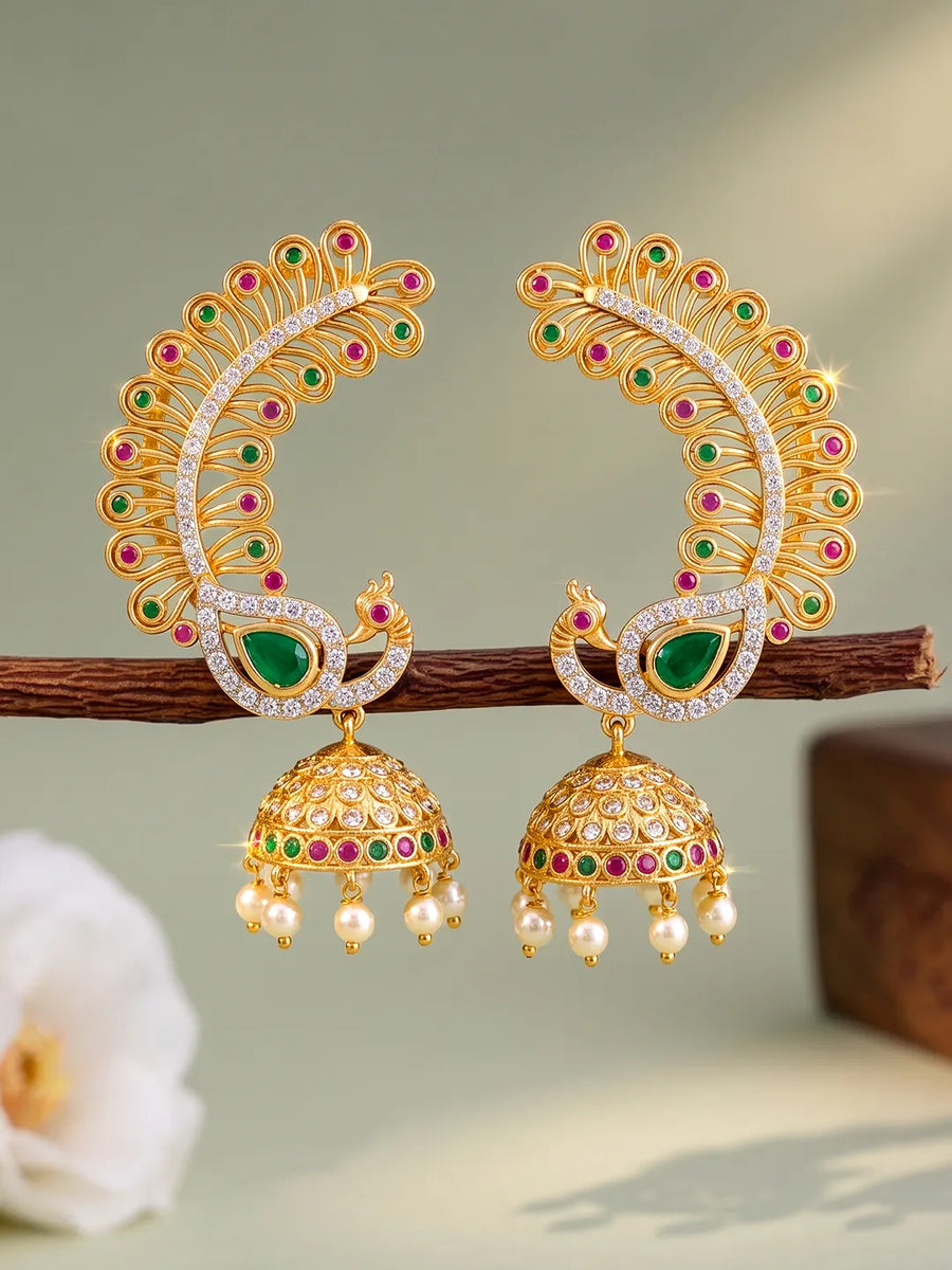 Regal Peacock Jhumki Gold Plated Earrings