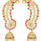 Royal Peacock Ruby & Emerald Kaan Phool Earrings