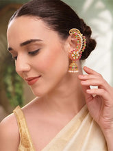 Royal Peacock Ruby & Emerald Kaan Phool Earrings