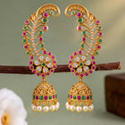 Royal Peacock Ruby & Emerald Kaan Phool Earrings