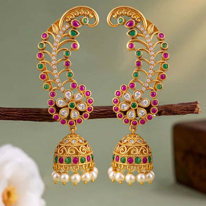 Royal Peacock Ruby & Emerald Kaan Phool Earrings
