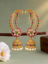 Royal Peacock Ruby & Emerald Kaan Phool Earrings