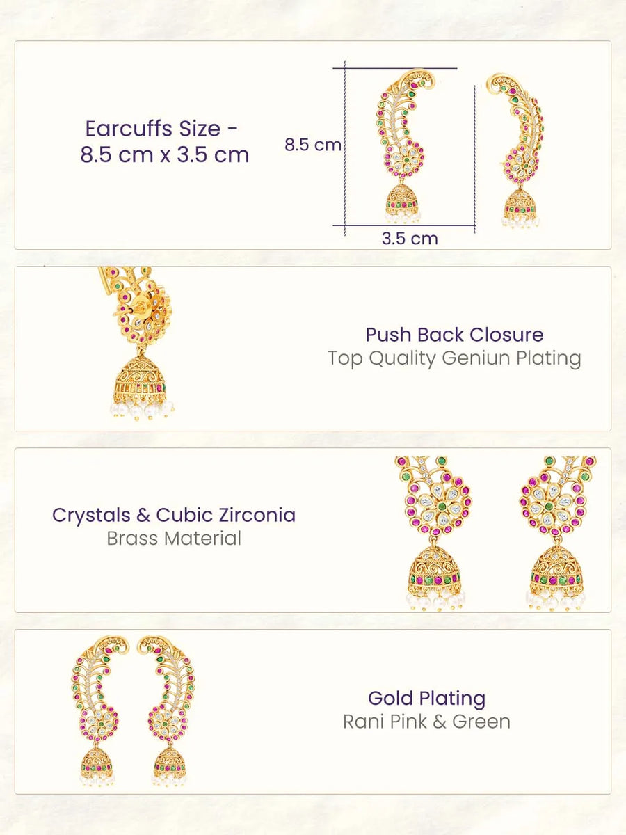 Royal Peacock Ruby & Emerald Kaan Phool Earrings
