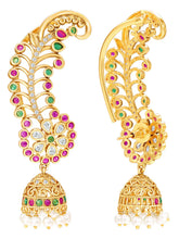 Royal Peacock Ruby & Emerald Kaan Phool Earrings