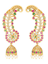 Royal Peacock Ruby & Emerald Kaan Phool Earrings
